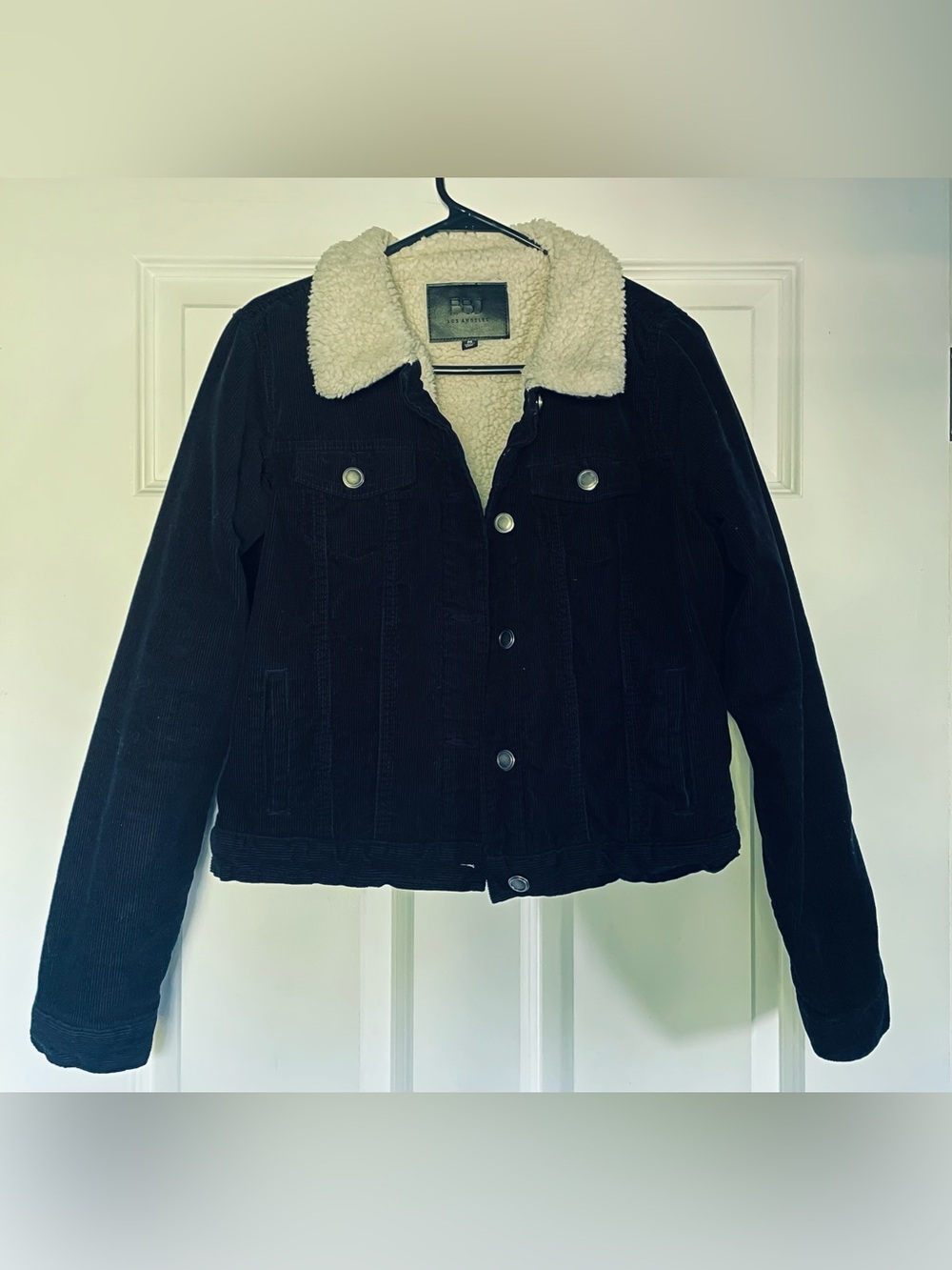 Women's Black Corduroy Teddy Jacket with Cream Sherpa Collar